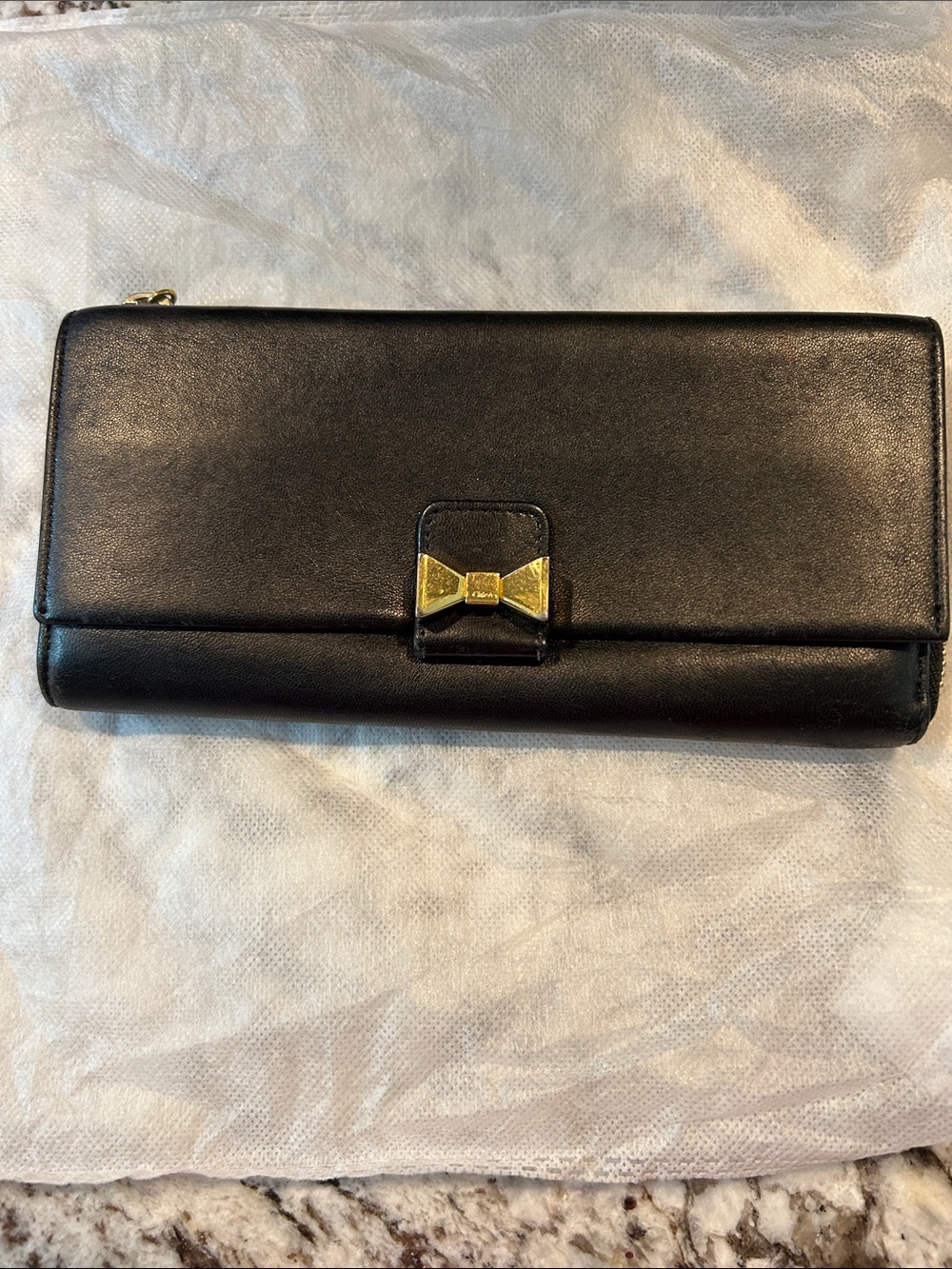 Chloe Black Leather Wallet with Gold Bow Detail EUC